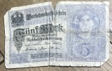 BNKSTR01DE Bancnotă Germania Imperială (WWI) - 5 Mark 1917, Darlehnskassenschein, istorie veche
