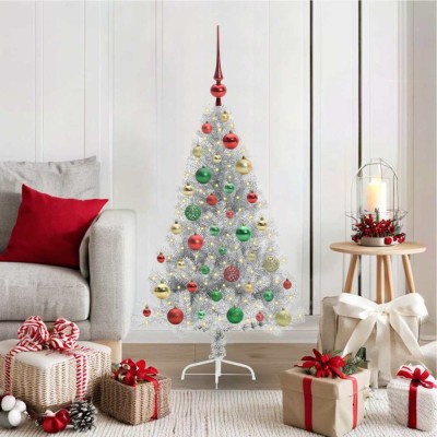 vidaXL Pom de Crăciun artificial pre-iluminat Argintiu 120 cm PET 3397188 foto