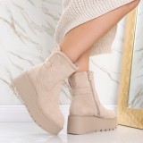 Cumpara ieftin Ghete dama Bej din Piele Ecologica Intoarsa Catrina, 39