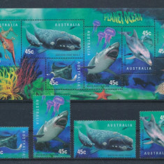 AUSTRALIA 1998-PESTI-PLANET OCEAN-Bloc si serie de cate 6 timbre cf foto MNH