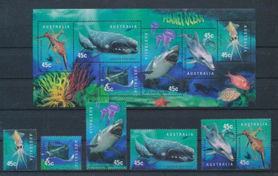 AUSTRALIA 1998-PESTI-PLANET OCEAN-Bloc si serie de cate 6 timbre cf foto MNH foto