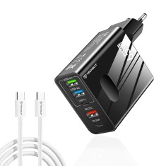 Incarcator priza GaN Fast Charge 65W + cablu tip C Asteroid GSM, negru, CHC1