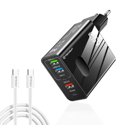 Incarcator priza GaN Fast Charge 65W + cablu tip C Techsuit, negru, CHC1 foto