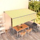 Copertină retractabilă manual cu stor, galben&amp;alb, 5x3 m