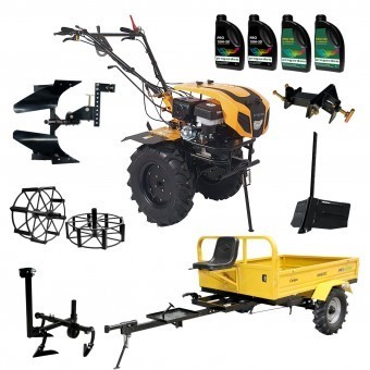 ProGARDEN Pachet Campo 1844 Motocultor 18CP + Remorca RM600C + Plug bilonat + Plug reversibil + Prasitoare + Adaptor + 2 roti metalice 540x170 + 4L U
