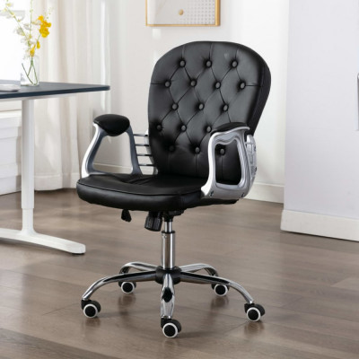 vidaXL Scaun de birou rotativ, negru, piele ecologică foto