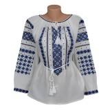 Cumpara ieftin Ie Traditionala Alba cu Motiv Geometric Albastru- IML22