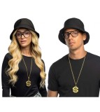 Set Rapper cu Palarie , Ochelari Party si Colier Negru-Auriu