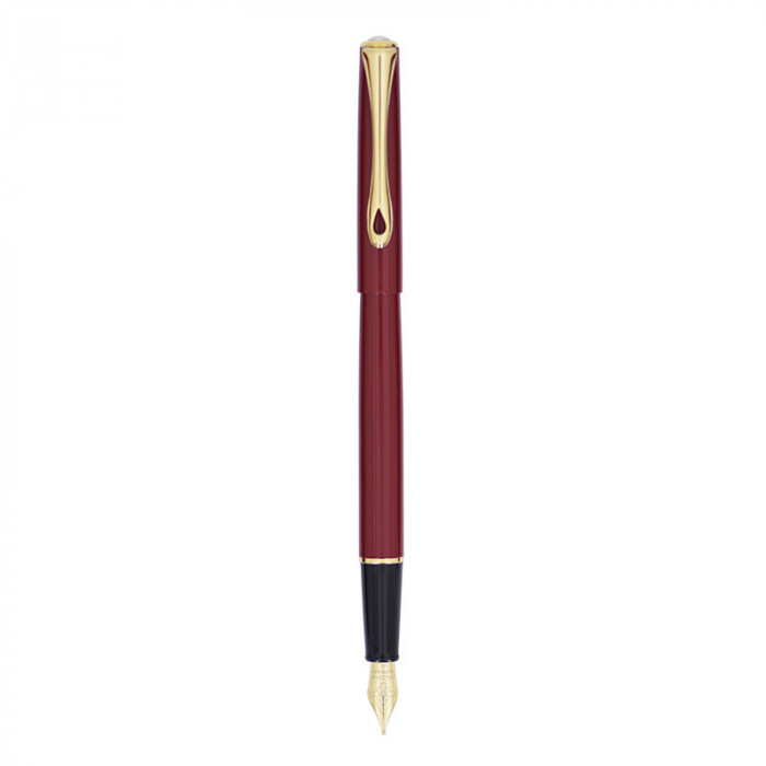 Stilou traveller dark red gold, penita m, corp slim, accesorii aurii