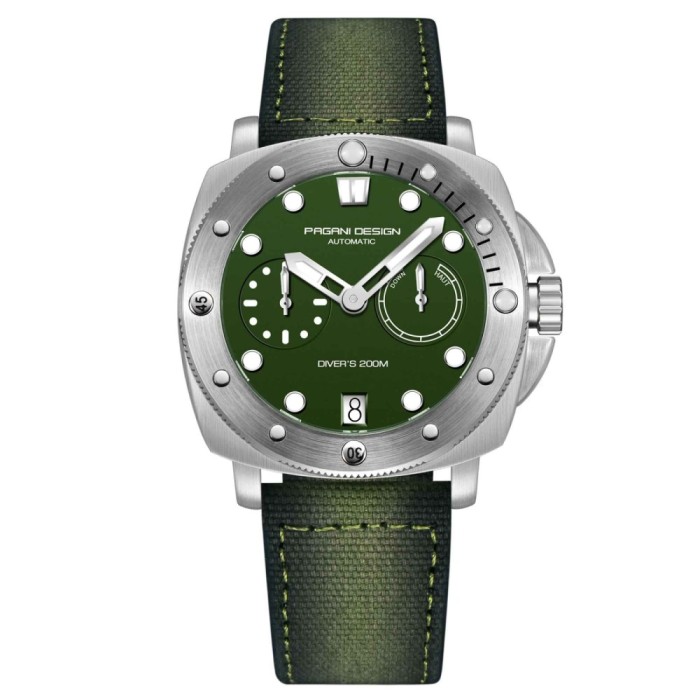 Ceas barbatesc automat PAGANI DESIGN PD-1767, cadran verde, 41mm, safir sintetic, curea nylon verde