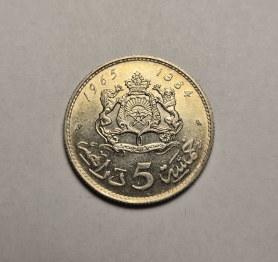 Maroc 5 Dirhams 1965 UNC foto
