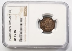 2 BANI 1867 HEATON MS65 BN . SECOND TOP POP 1/3 . DOAR UNA GRADATA IN MS66BN . foto