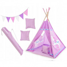 Set cort copii XXL Teepee, Cort, Covoras, 2 Perne, Ghirlanda si Geanta depozitare Tutumi TT34255 foto