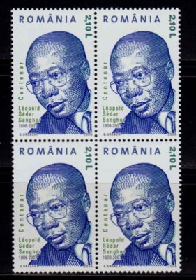 RO 2006 ,LP 1714 ,&amp;quot;Centenar Leopold Senghor &amp;quot;, bloc de 4 ,MNH foto