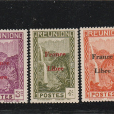Reunion 1943-Turism (cu RF),supratipar France Libre,MNH ,Mi.249-251