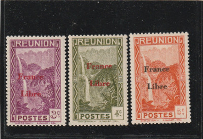Reunion 1943-Turism (cu RF),supratipar France Libre,MNH ,Mi.249-251 foto