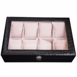Cutie eleganta Pufo tip caseta pentru depozitare si organizare 8 ceasuri, imprimeu crocodil, model Premium, Negru