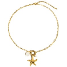 Colier placat cu aur Starfish Shell Pearl