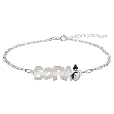Snowman - Bratara pentru copii din argint 925 personalizata cu nume foto