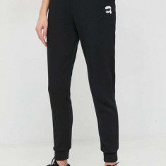 Karl Lagerfeld pantaloni de trening femei, culoarea negru, cu imprimeu