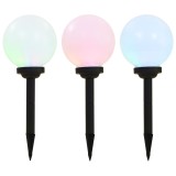 Set 3 Lampi Solare LED Exterior RGB VidaXL, 20cm, Forma Sferica, Alb, Gradina, Terasa