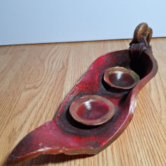 Suport pentru lumanari din ceramica realizat manual, model unicat, 30 cm lungime