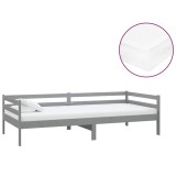 Cumpara ieftin Pat de zi cu saltea, gri, 90x200 cm, lemn masiv de pin