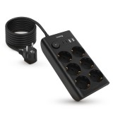 Prelungitor plat, 6 prize Schuko, 4 porturi USB, Cablu de 1, 5 m, Negru