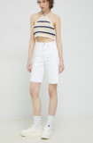 Tommy Jeans pantaloni scurti jeans femei, culoarea alb, neted, high waist