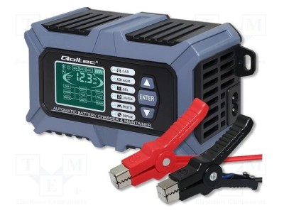 &amp;Icirc;ncărcător baterii 12V Qoltec 6A cu ecran digital și cleme crocodil foto