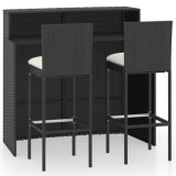 Set mobilier bar de gradina cu perne, 3 piese, negru GartenMobel Dekor, vidaXL