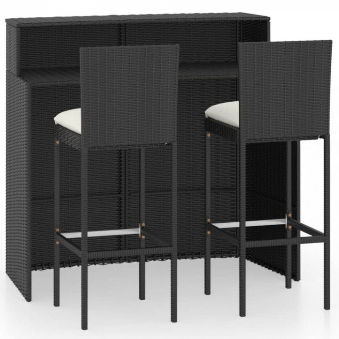 Set mobilier bar de gradina cu perne, 3 piese, negru GartenMobel Dekor