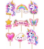 Set 8 Toppere Model Unicorn pentru Tort, Carton Foliat