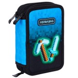 Cumpara ieftin Penar cu 3 compartimente echipat, AstraBag Jumbo, Blue Pixel