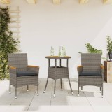 VidaXL Set mobilier grădină cu perne 3 piese gri poliratan/lemn acacia 3278719