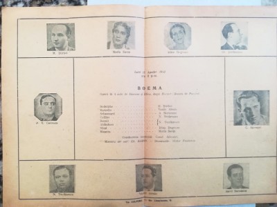 Pliant Opera Bucuresti, anii 40 BOEMA /Cottescu, Stirbei, C. Silvestri, M. Savin foto