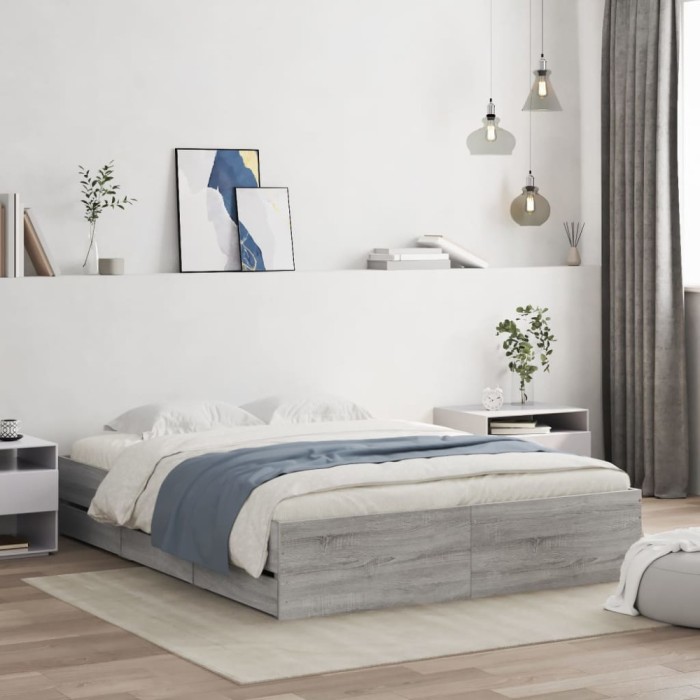 vidaXL Cadru de pat cu sertare gri sonoma 140x190 cm lemn prelucrat 3207306