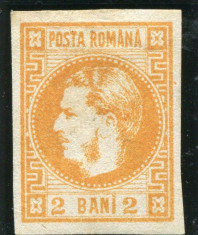 1868 , Lp 21 , Carol I , 2 Bani galben portocaliu - MVLH foto