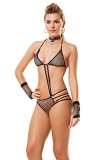 L855-1 Lenjerie kinky tip body cu snururi elastice din plasa semitransparenta