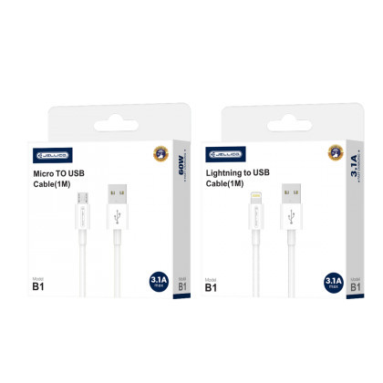 Cablu de Incarcare / Date JELLICO B1, Micro USB, 1m 3.1A, Alb Blister