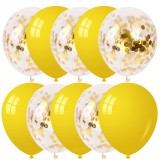 Set 10 Baloane Latex Galbene cu Confetti Aurii, 30cm, Ropet - Aniversare, Petrecere Copii, Nunta, Botez