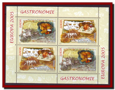 Romania - Europa 2005 - Gastronomie, bloc de 4 timbre LP 1683 a, MNH foto