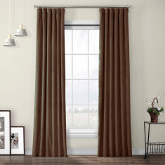 Draperie din catifea cu rejansa din bumbac tip fagure, Madison, 250x220 cm, densitate 700 g ml, Dark chocolate, 1 buc foto