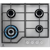 Plita incorporabila Electrolux KGG64362S, gaz, 4 arzatoare, 60 cm, Gratare fonta, Aprindere electrica, Arzator Wok, Inox