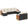 Set mobilier de gradina cu perne, 9 piese, negru, poliratan