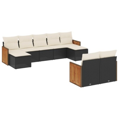 Set mobilier de gradina cu perne, 9 piese, negru, poliratan foto