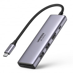 HUB Multifuncțional Ugreen USB Tip C - 2x USB 3.2 Gen 1 / HDMI 4K 60Hz / Cititor De Carduri SD și TF / USB Tip C PD 100W Gri (60384 CM511)