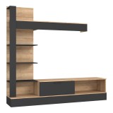 Cumpara ieftin Ansamblu comoda TV Dranko negru stejar melaminat 205x41.5x192 cm