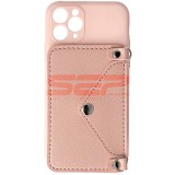 Husa iPhone 11 Pro Roz cu Snur Ajustabil - Toc Portofel Crossbody din TPU, Protectie Completa