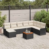 vidaXL Set de canapele pentru grădină cu pernă 9 pcs Negru și Crem